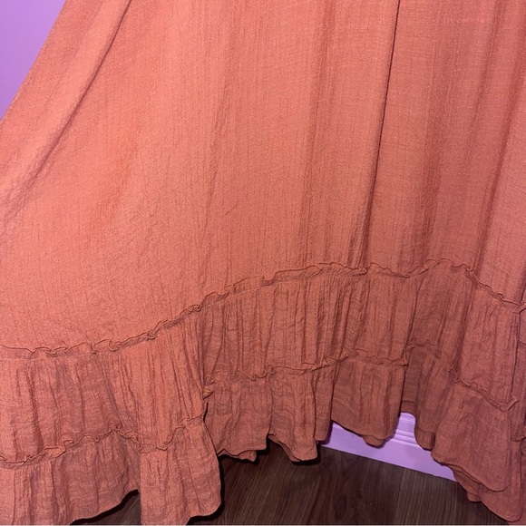 ARULA Dress Women's Size 1X Rust Orange Maxi Ruffle Hem Dolman Sleeves V-Neck - Picture 7 of 16